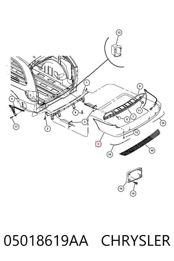 Parachoques trasero 05018619AA Chrysler