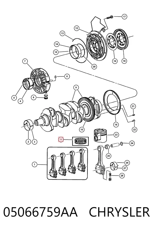Aros de pistón para 1 cilindro, STD 05066759AA Chrysler