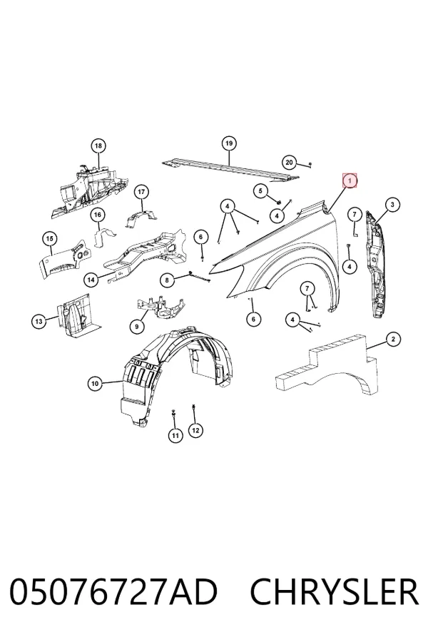 Aleta delantera izquierda 05076727AD Chrysler