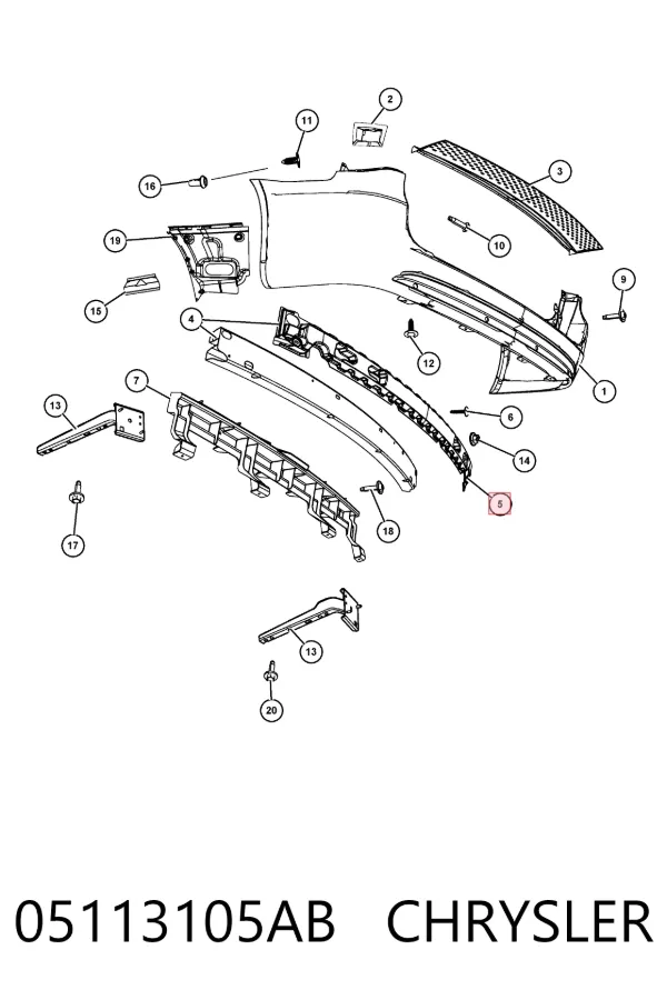 Absorbedor de parachoques trasero 05113105AB Chrysler