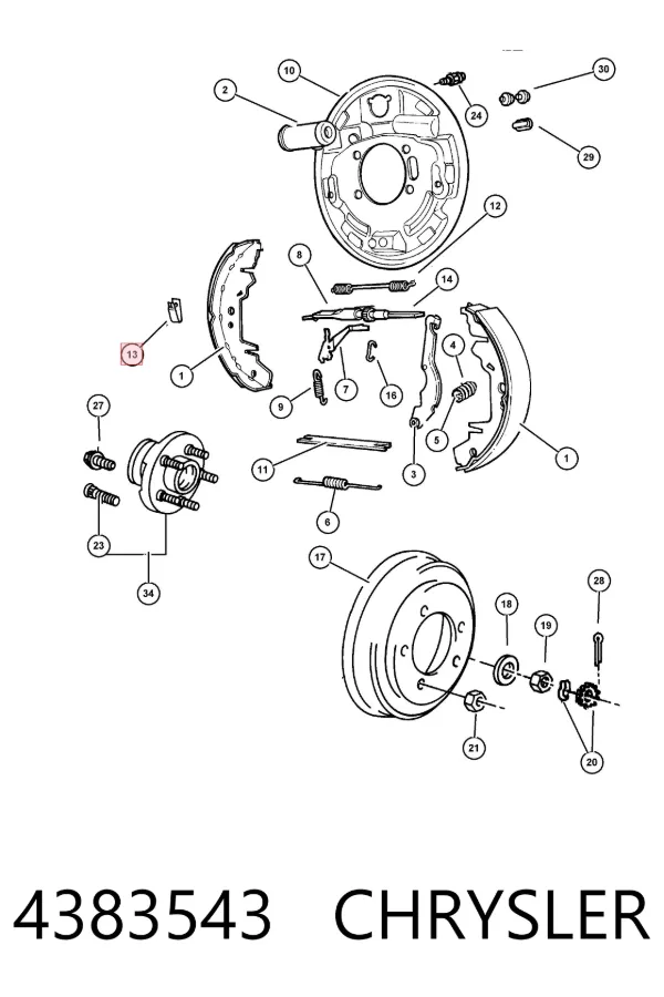 Kit de montaje de zapatas de freno traseras 4383543 Chrysler
