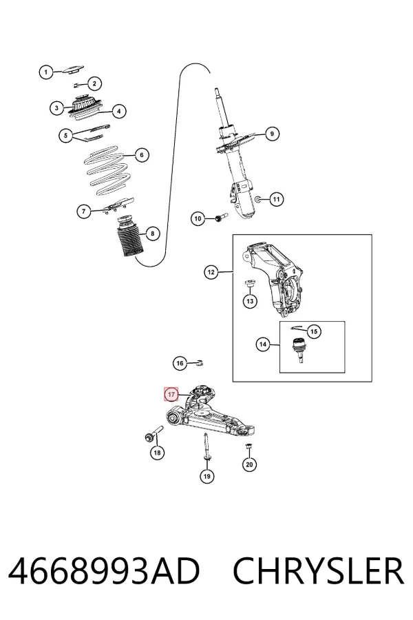 Brazo inferior izquierdo de la suspensión delantera 4668993AD Chrysler
