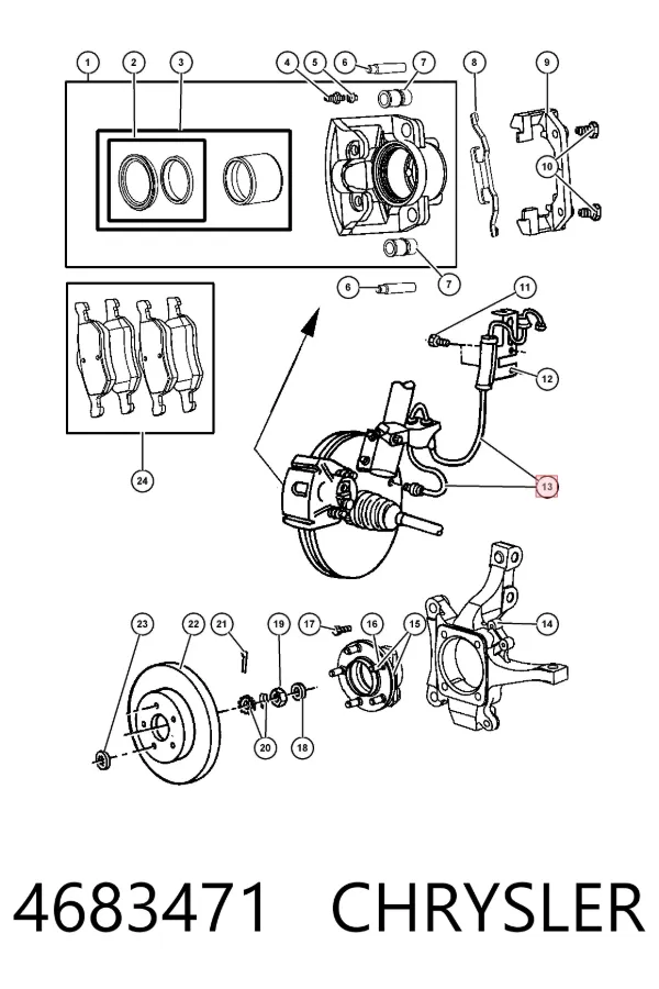 Sensor ABS delantero izquierdo 4683471 Chrysler