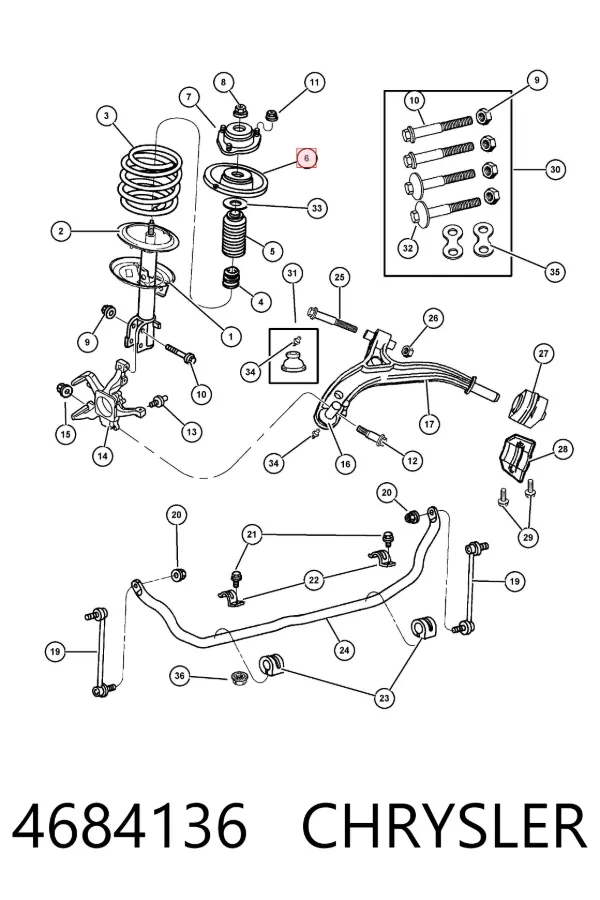 Soporte del amortiguador delantero 4684136 Chrysler