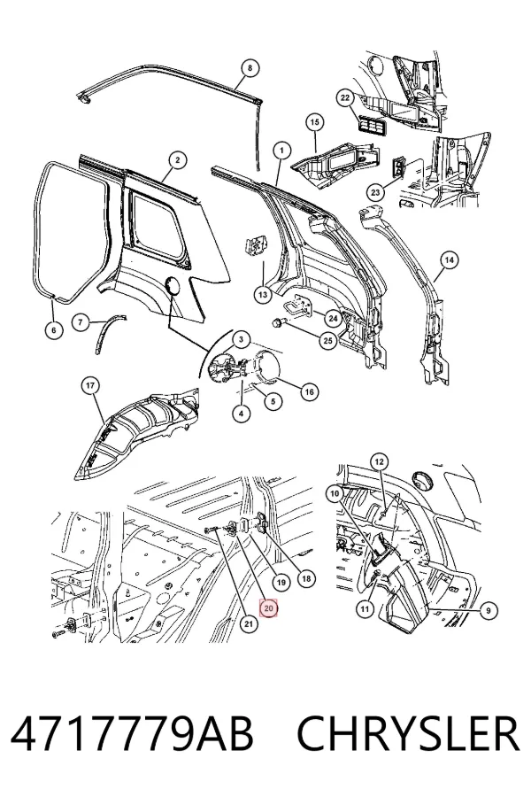 Pieza de enganche del pestillo de la puerta trasera 4717779AB Chrysler