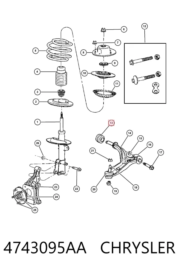Silentblock del brazo de suspensión 4743095AA Chrysler