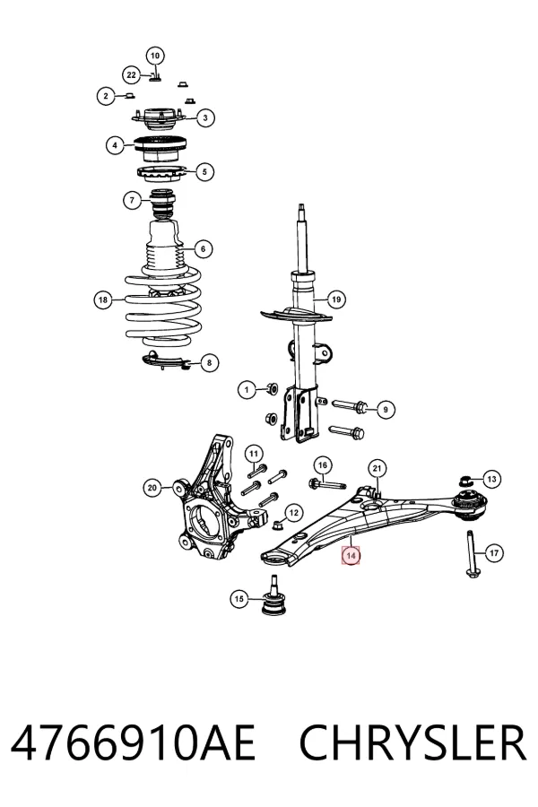 Brazo inferior derecho de la suspensión delantera 4766910AE Chrysler