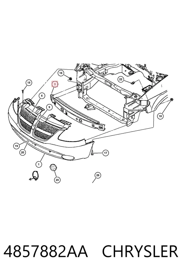 Refuerzo parachoque delantero 4857882AA Chrysler