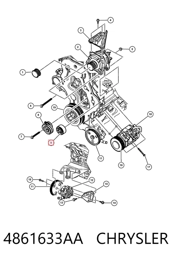 Polea tensora correa poli V 4861633AA Chrysler