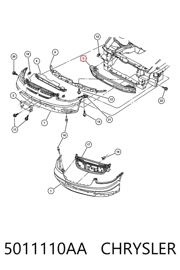 Refuerzo parachoque delantero 5011110AA Chrysler