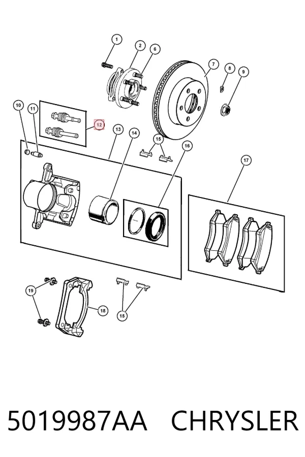 Kit de reparación de pinzas de freno 5019987AA Chrysler