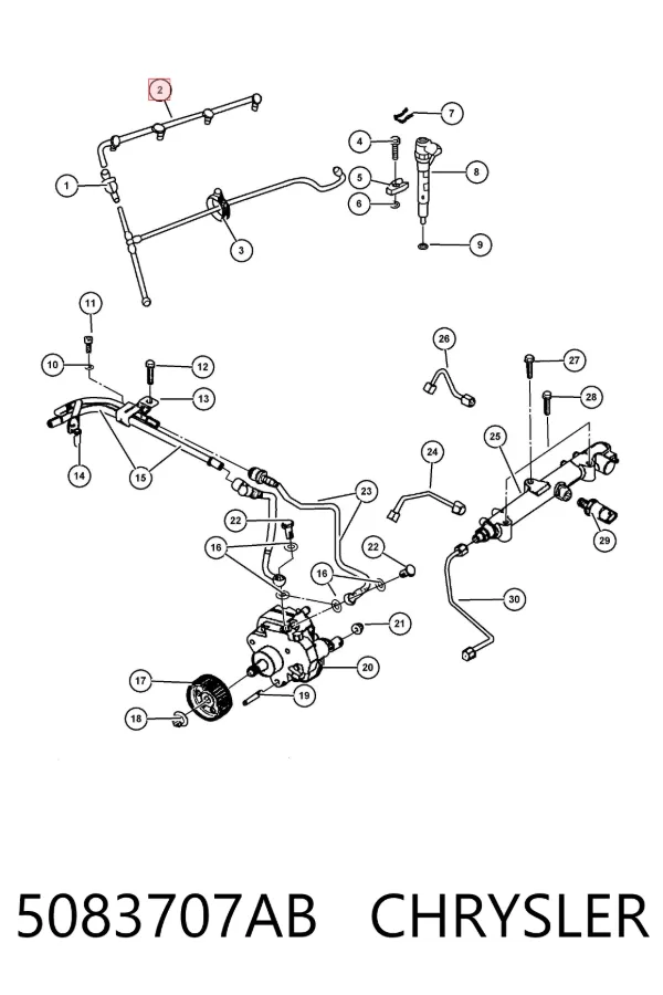 Tubería de retorno de combustible de los inyectores 5083707AB Chrysler