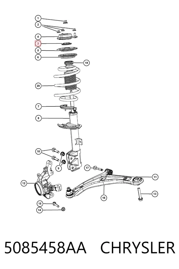 Rodamiento de soporte del amortiguador delantero 5085458AA Chrysler