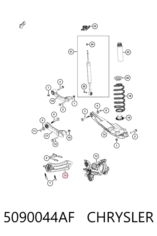 Brazo de suspensión, trasera derecha 5090044AF Chrysler