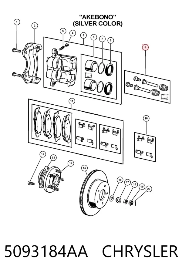 Kit de reparación de pinzas de freno 5093184AA Chrysler