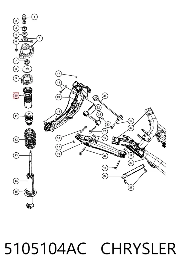 Guardapolvo amortiguador trasero 5105104AC Chrysler