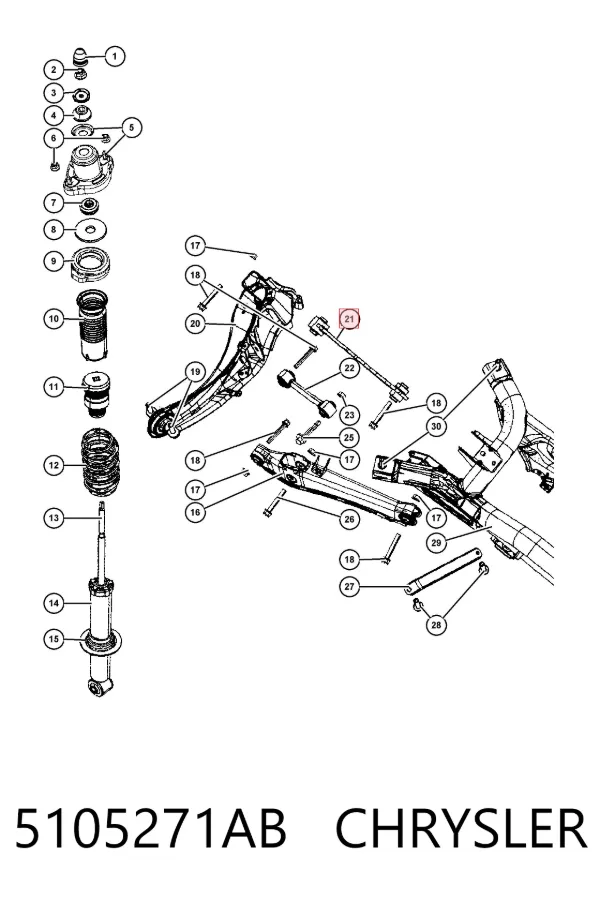 Brazo superior de suspensión trasera izquierdo/derecho 5105271AB Chrysler