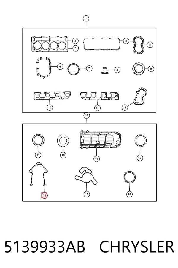 Junta de tapa frontal del motor 5139933AB Chrysler