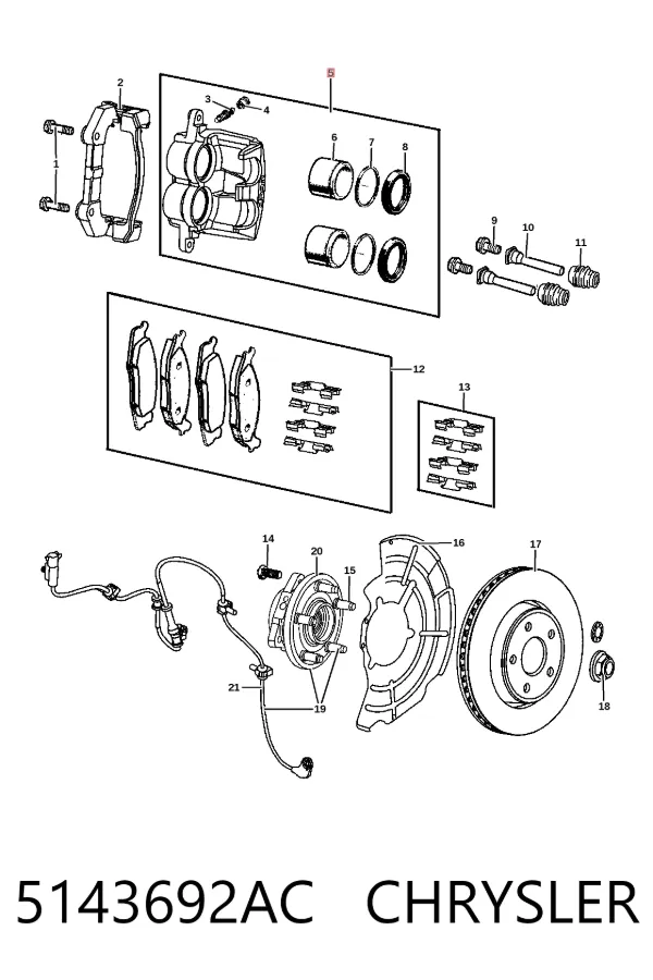 Pinza de freno delantera derecha 5143692AC Chrysler