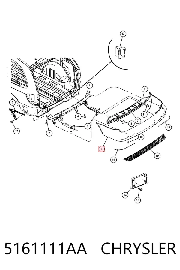 Parachoques trasero 5161111AA Chrysler