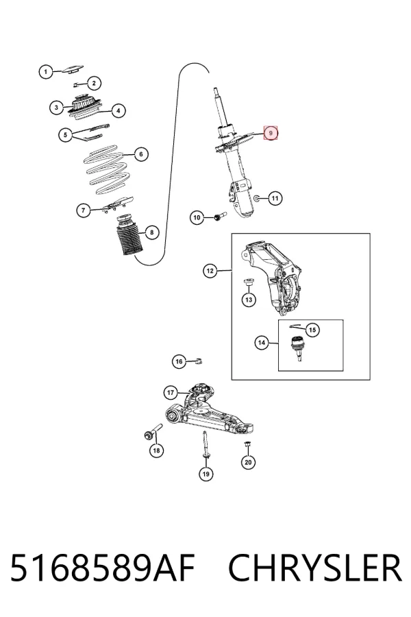 Amortiguador delantero izquierdo 5168589AF Chrysler