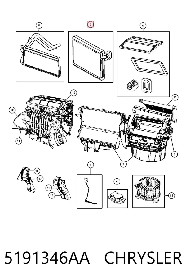 Evaporador de aire acondicionado 5191346AA Chrysler