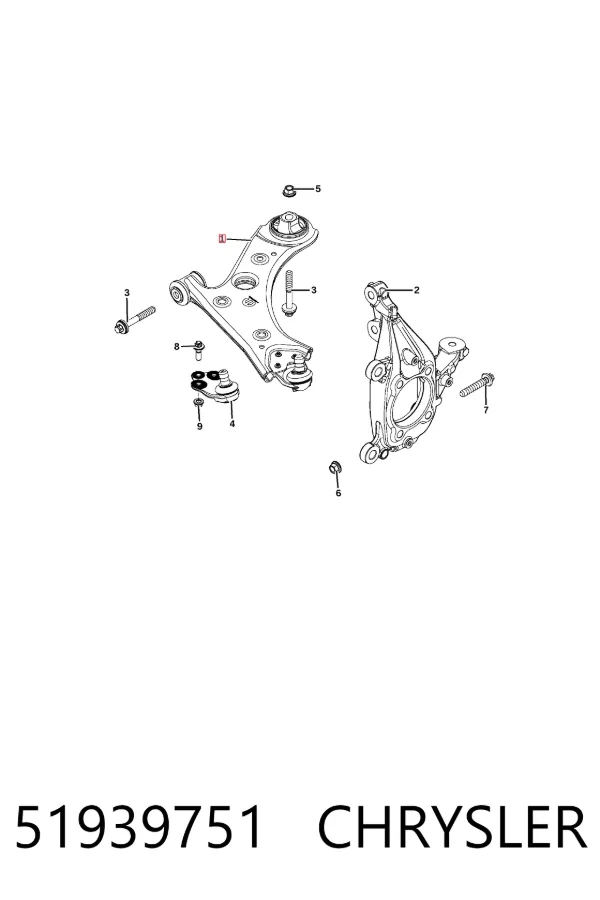 Brazo inferior derecho de la suspensión delantera 51939751 Chrysler
