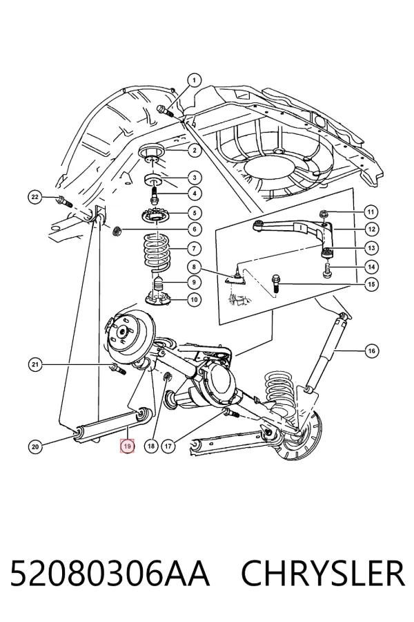 Brazo longitudinal inferior trasero izquierdo/derecho 52080306AA Chrysler