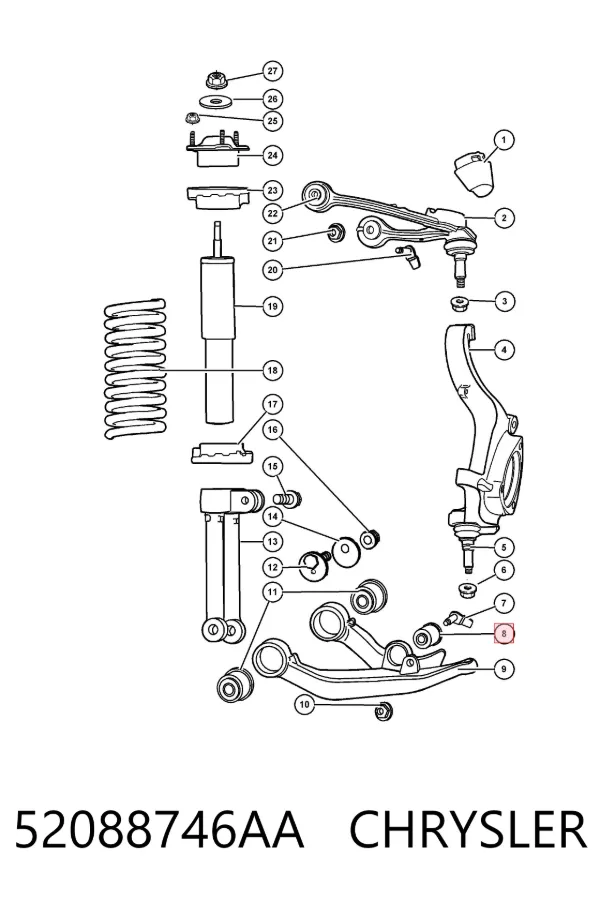 Silentblock del brazo de suspensión 52088746AA Chrysler