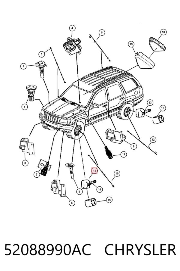 Sensor de presión de neumáticos 52088990AC Chrysler