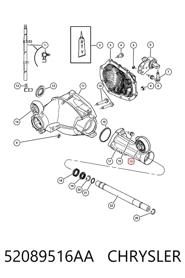 Silentblock del soporte del diferencial delantero trasero 52089516AA Chrysler