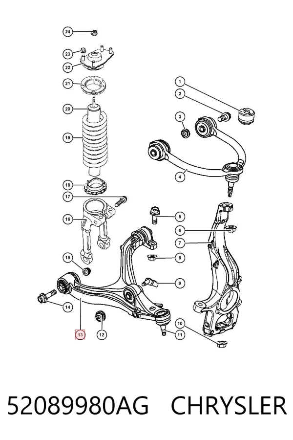 Brazo inferior derecho de la suspensión delantera 52089980AG Chrysler