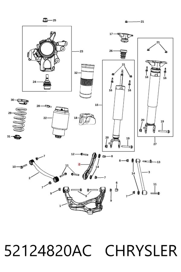 Brazo transversal derecho de suspensión trasera 52124820AC Chrysler