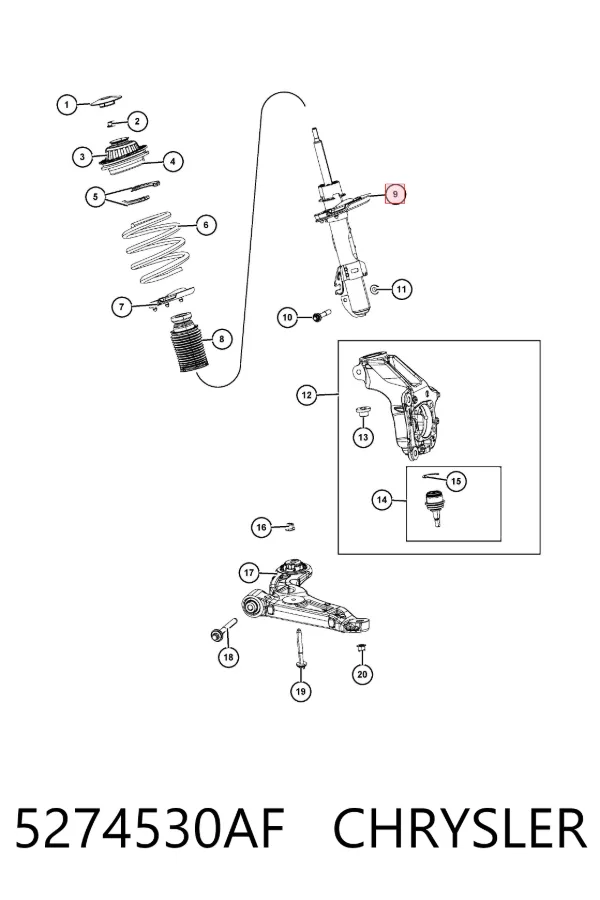 Amortiguador delantero derecho 5274530AF Chrysler