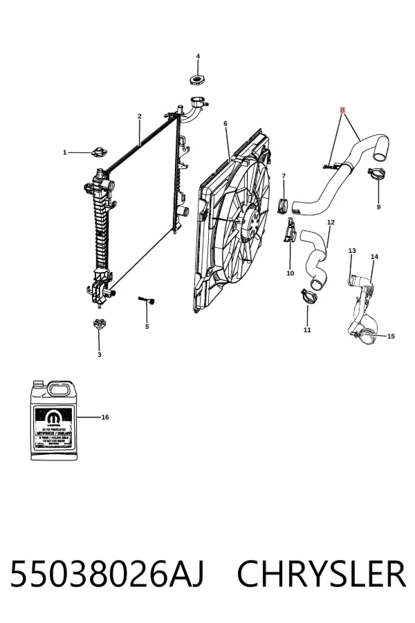 Manguera superior del radiador 55038026AJ Chrysler