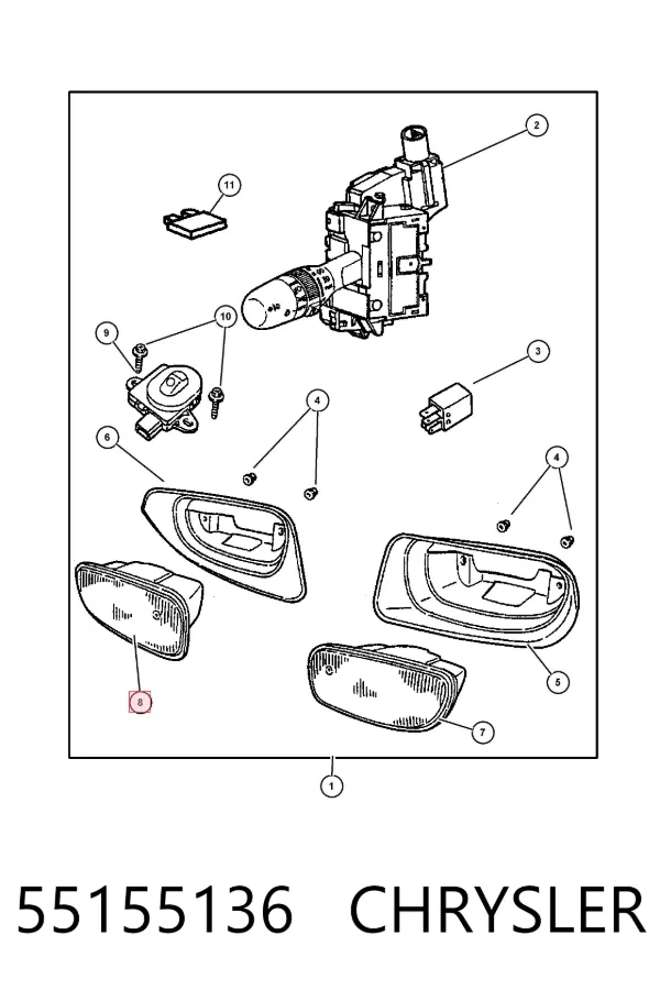 Faro antiniebla derecho 55155136 Chrysler
