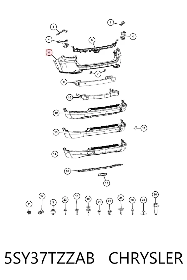 Parachoques trasero, parte superior 5SY37TZZAB Chrysler