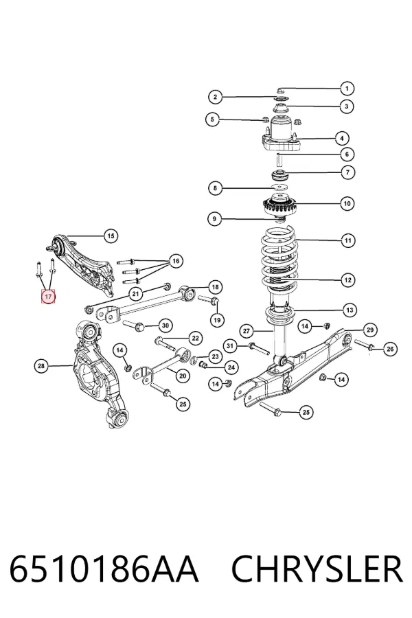 Perno de fijación del brazo inferior trasero 6510186AA Chrysler