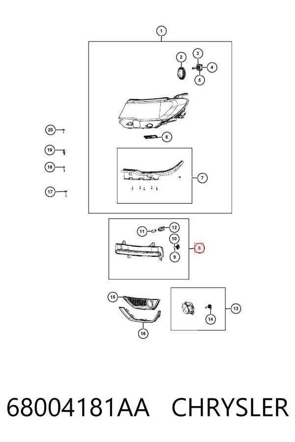 Piloto lateral (intermitente) izquierdo 68004181AA Chrysler