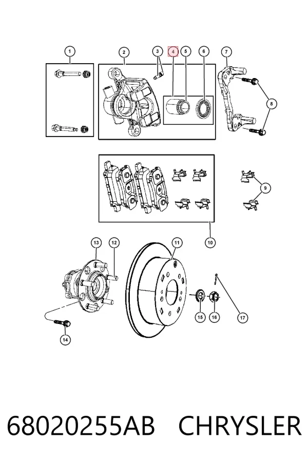 Kit de reparación de pinzas de freno trasero 68020255AB Chrysler
