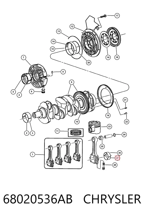 Juego de cojinetes de biela, cota de reparación (+0,25 mm) 68020536AB Chrysler