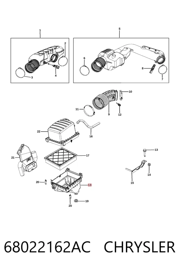 Caja del filtro de aire, parte inferior 68022162AC Chrysler