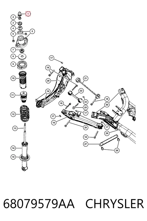 Buje de vástago de amortiguador trasero 68079579AA Chrysler