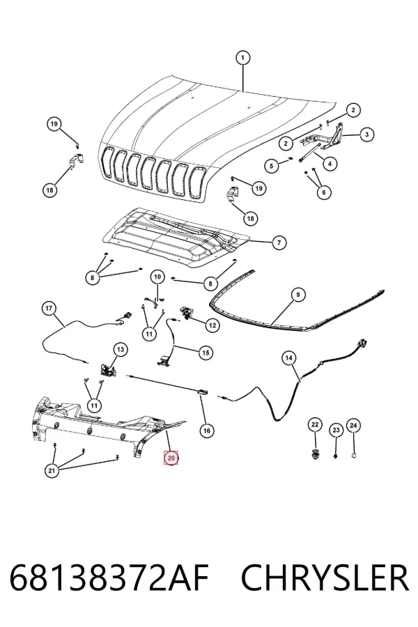 Cubierta superior del panel frontal (soporte del radiador) 68138372AF Chrysler