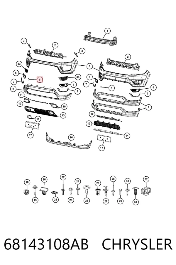 Tapa del enganche de remolcado delantera 68143108AB Chrysler