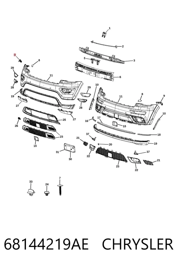 Soporte de parachoques delantero izquierdo 68144219AE Chrysler