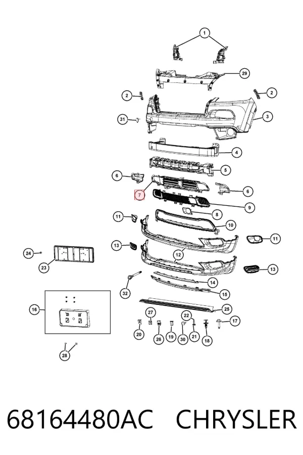 Persiana del radiador 68164480AC Chrysler