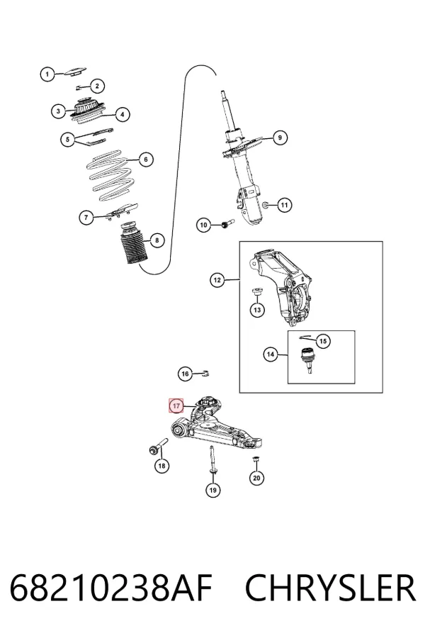 Brazo inferior derecho de la suspensión delantera 68210238AF Chrysler