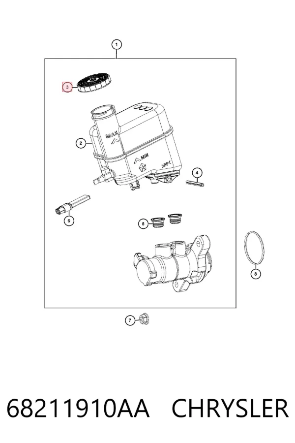 Tapa del depósito del cilindro maestro de freno 68211910AA Chrysler