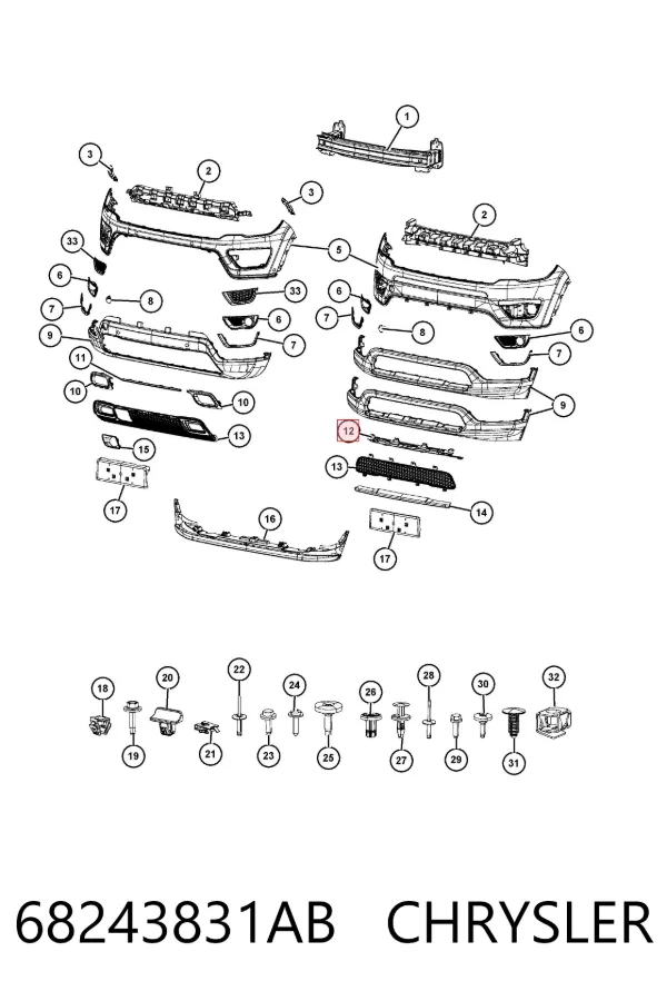 Soporte central del parachoques delantero 68243831AB Chrysler